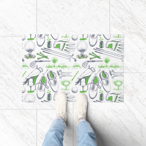 Green Golf Icons Pattern Doormat