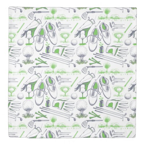 Green Golf Icons Pattern Duvet Cover