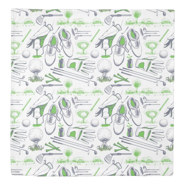 Green Golf Icons Pattern Duvet Cover (Front)
