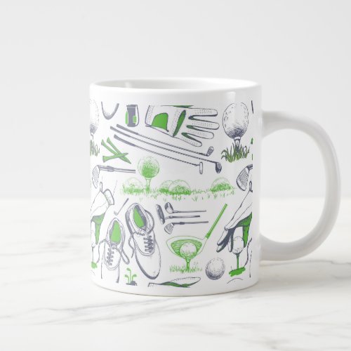 Green Golf Icons Pattern Giant Coffee Mug