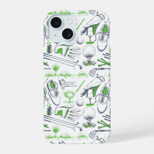 Green Golf Icons Pattern iPhone 15 Case