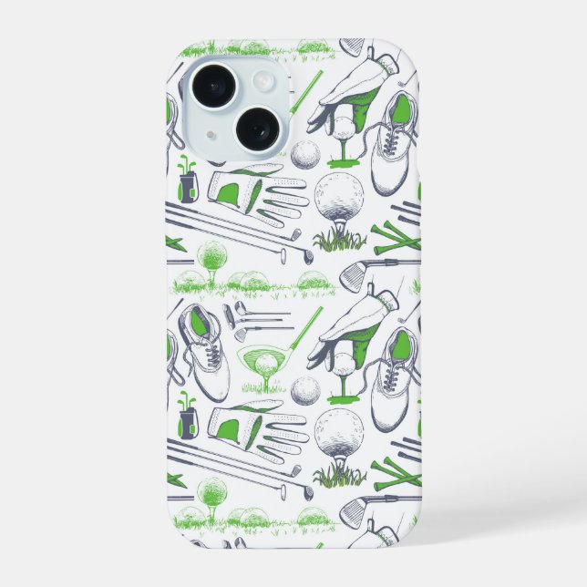 Green Golf Icons Pattern iPhone 15 Case (Back)