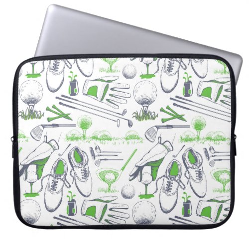 Green Golf Icons Pattern Laptop Sleeve