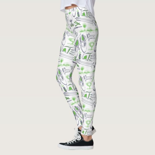 Green Golf Icons Pattern Leggings