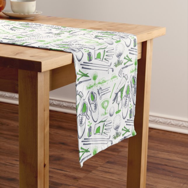 Green Golf Icons Pattern Medium Table Runner (In Situ)