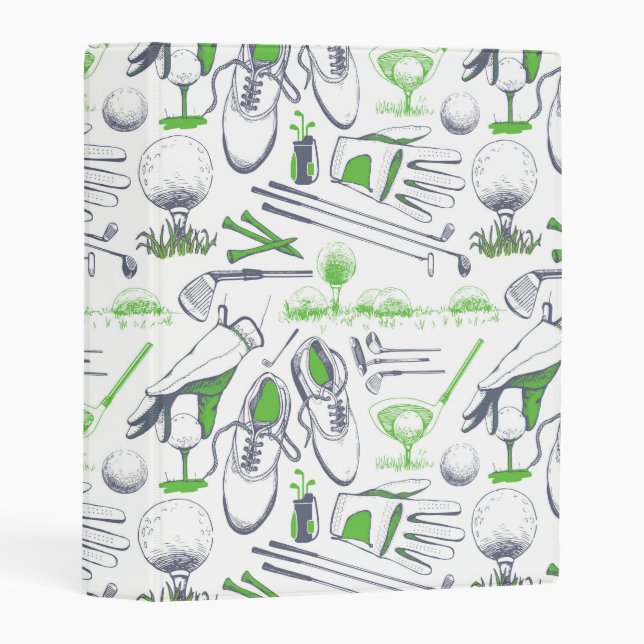 Green Golf Icons Pattern Mini Binder (Front/Spine)