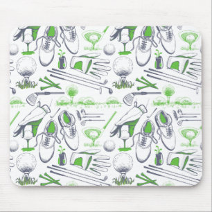 Green Golf Icons Pattern Mouse Pad