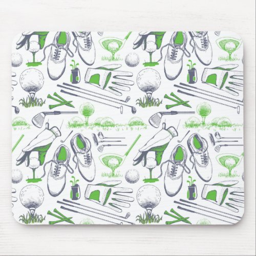 Green Golf Icons Pattern Mouse Pad