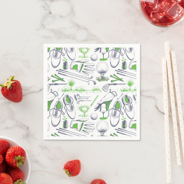 Green Golf Icons Pattern Napkins (Insitu)