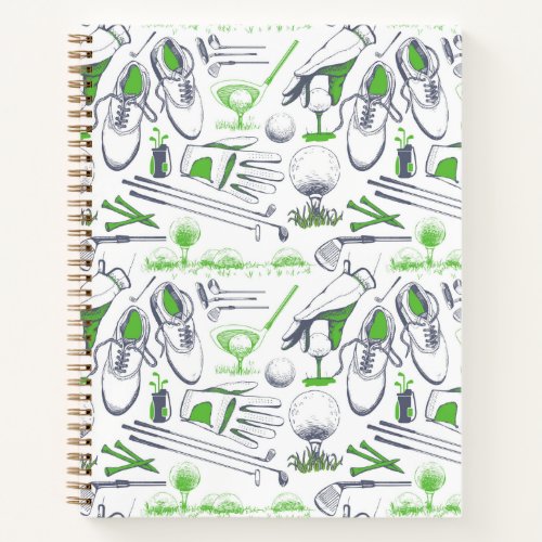 Green Golf Icons Pattern Notebook