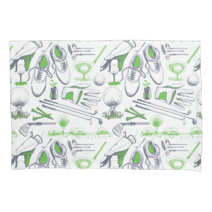 Green Golf Icons Pattern Pillow Case