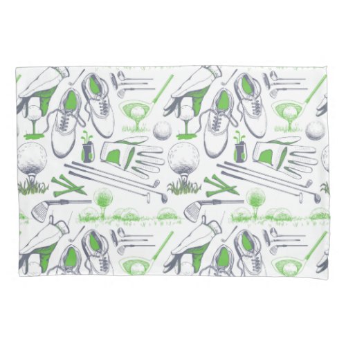 Green Golf Icons Pattern Pillow Case