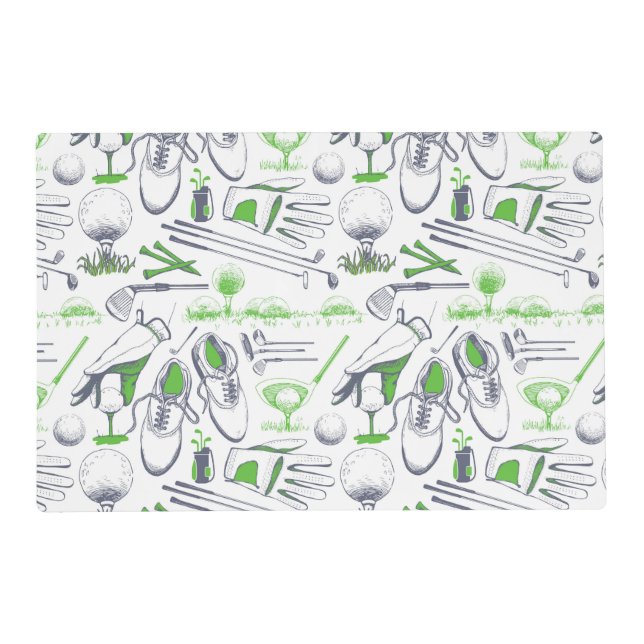 Green Golf Icons Pattern Placemat (Front)