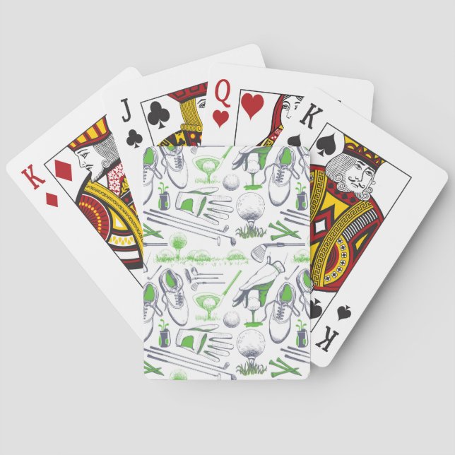 Green Golf Icons Pattern Poker Cards (Back)
