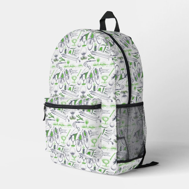 Green Golf Icons Pattern Printed Backpack (Back Corner Right)