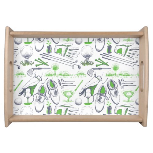 Green Golf Icons Pattern Serving Tray