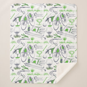Green Golf Icons Pattern Sherpa Blanket