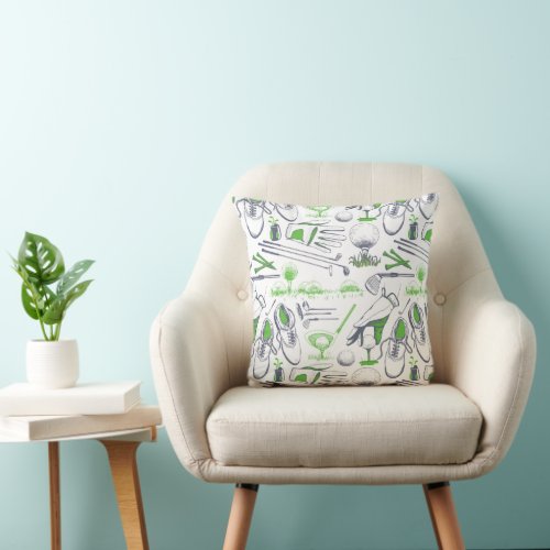 Green Golf Icons Pattern Throw Pillow