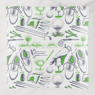 Green Golf Icons Pattern Trinket Tray