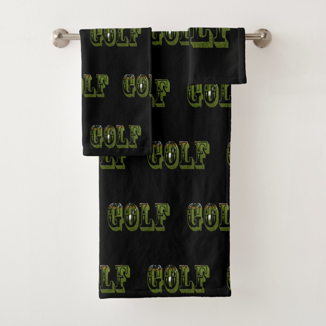 Green Golf Picture Logo On Black, Bath Towel Set | Zazzle