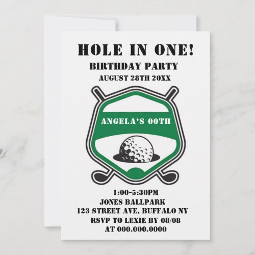 Green Golf Theme Birthday Party Invites