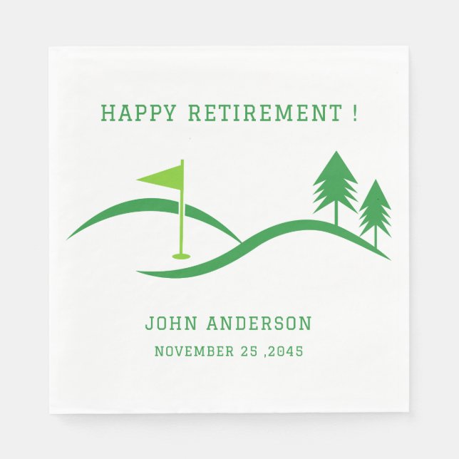 Green Golf Theme Retirement Party Napkins (Front)