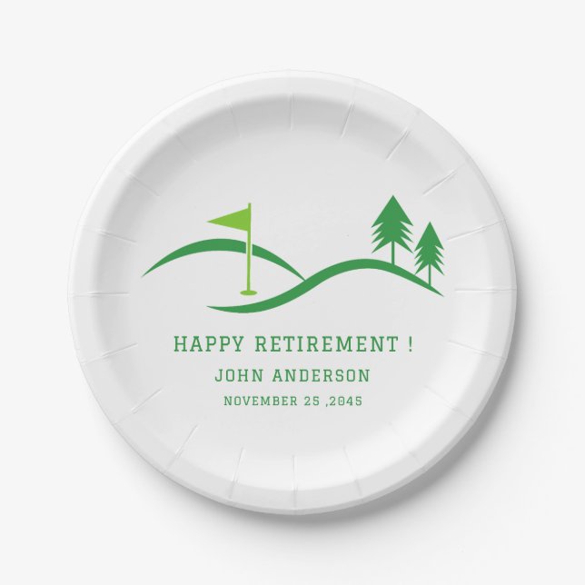 Green Golf Theme Retirement Party  Paper Plates (Front)