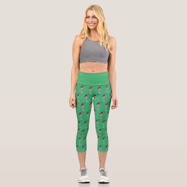 Green Golf Themed Capri Leggings (Front)