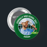 Green Golfer Photo High School Golf Team Button<br><div class="desc">This cool customized high school golf team photo gift features white typography of your golfer name on a green button with a cute golfing icon. Personalize with your student's photograph and class year as a proud sports parent. A mom and dad can wear these buttons to sports games.</div>