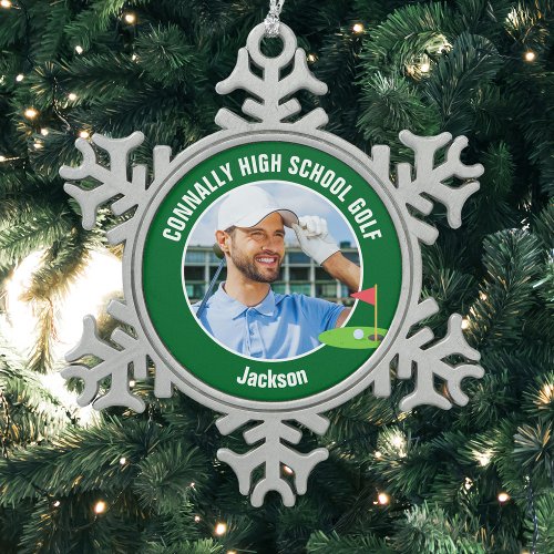 Green Golfer Photo High School Golf Team Snowflake Pewter Christmas Ornament
