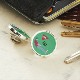 Green Golfer Putting Ball Monogram Lapel Pin