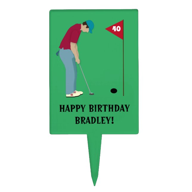 Green Golfer Putting Ball Vertical Cake Topper (Front)