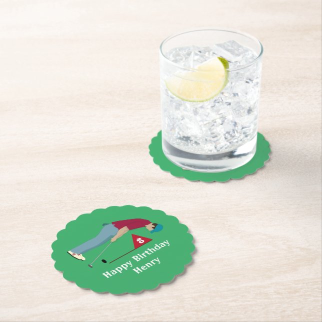 Green Golfer Putting Birthday  Paper Coaster (Insitu)