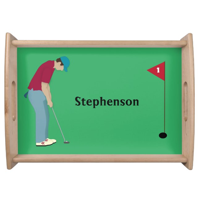 Green Golfer Putting Design Serving Tray (Front)