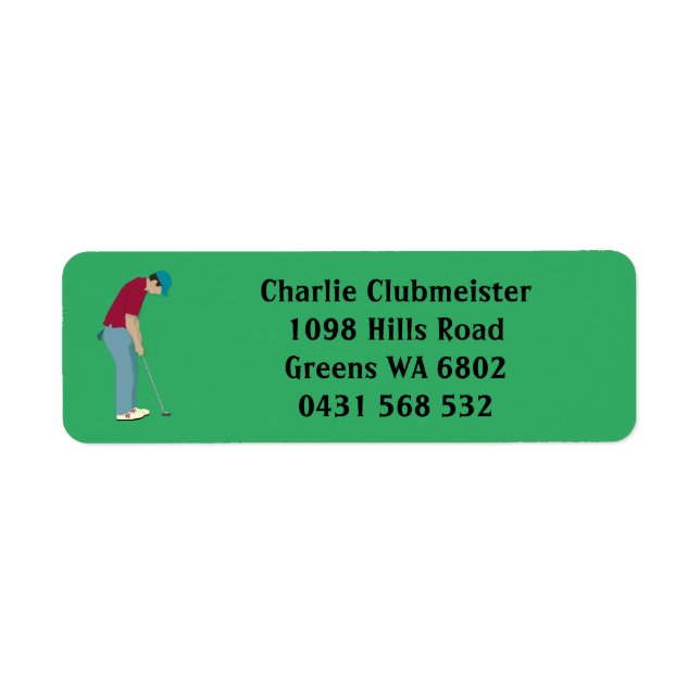 Green Golfer Putting Golf Ball Label (Front)