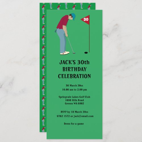 Green Golfer Putting Golf Ball Themed Invitation