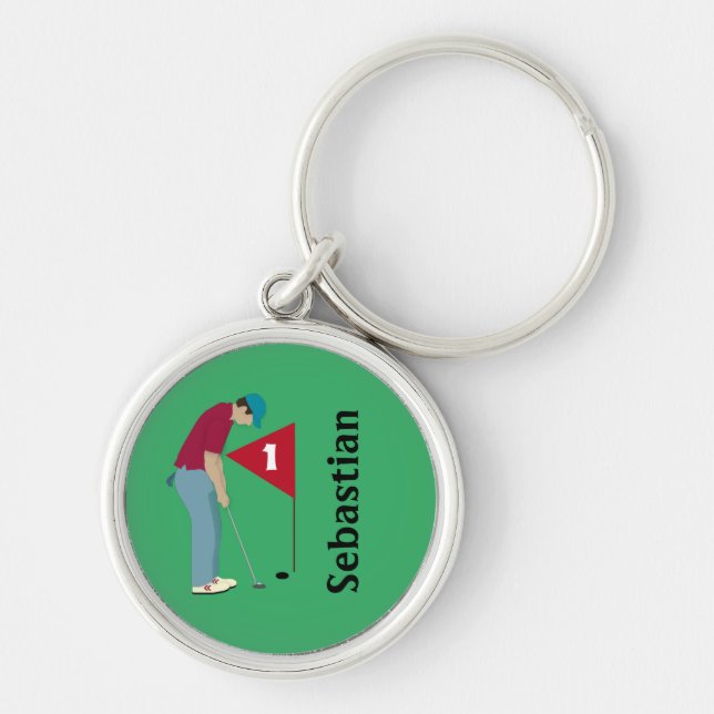 Green Golfer Putting  Keychain (Front)