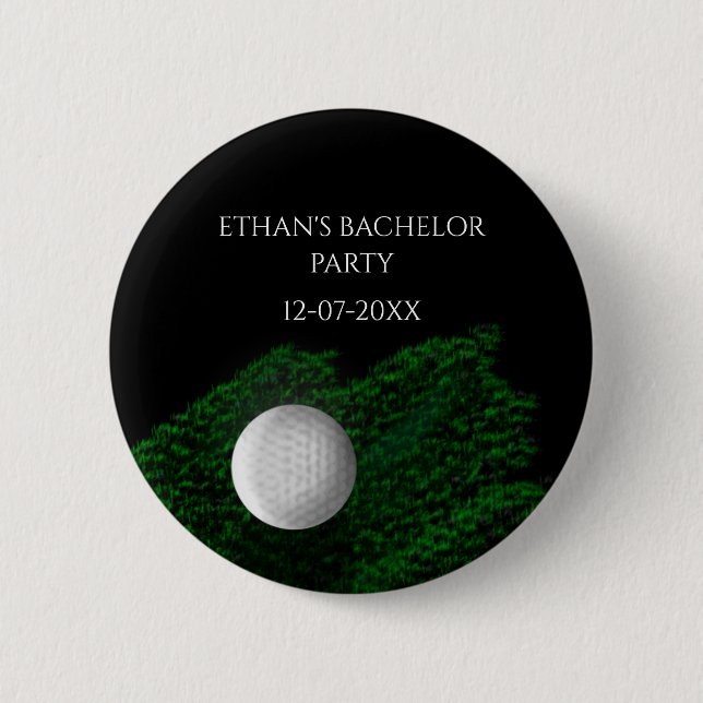 Green golfers course golf ball golf bachelor party button (Front)