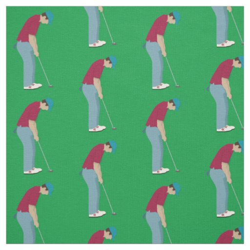 Green Golfers Putting Golf Balls Pattern Fabric