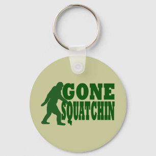 Green gone squatchin slogan text keychain