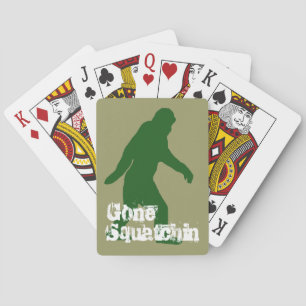 Green gone squatchin slogan text poker cards