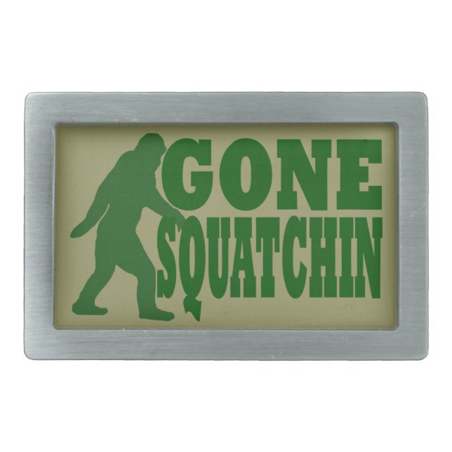Green gone squatchin slogan text rectangular belt buckle (Front)