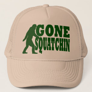 Green gone squatchin slogan text trucker hat