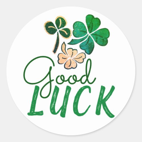 Green Good Luck Four Leaf Clover Shamrock Classic Round Sticker