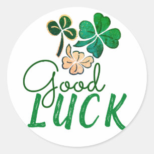 Green Good Luck Four Leaf Clover Shamrock Classic Round Sticker