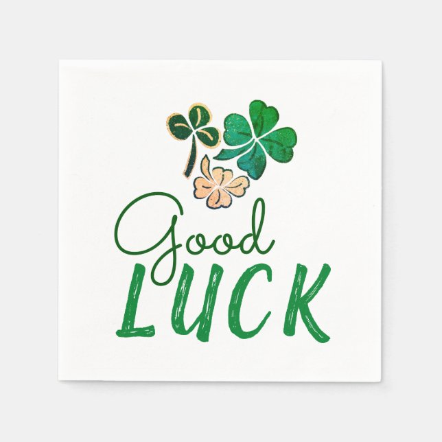 Green Good Luck Four Leaf Clover Shamrock Napkins (Front)