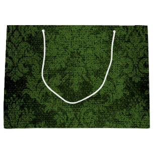 Green Goth Victorian Damask Vintage Wallpaper Large Gift Bag
