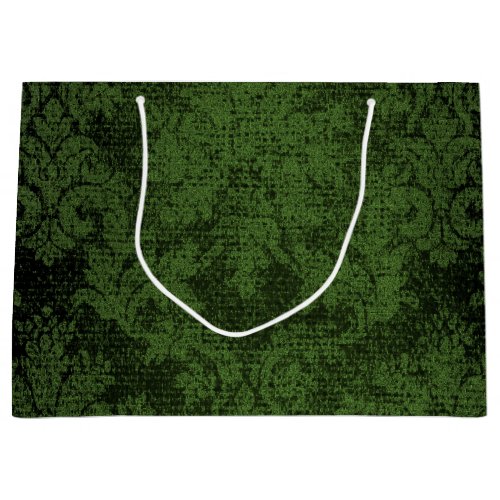 Green Goth Victorian Damask Vintage Wallpaper Large Gift Bag