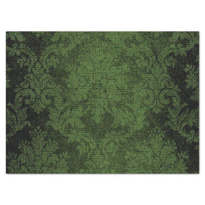 Green Goth Victorian Damask Vintage Wallpaper Tissue Paper