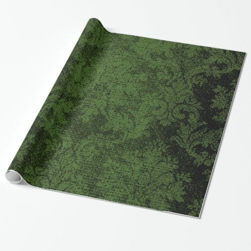 Green Goth Victorian Damask Vintage Wallpaper Wrapping Paper